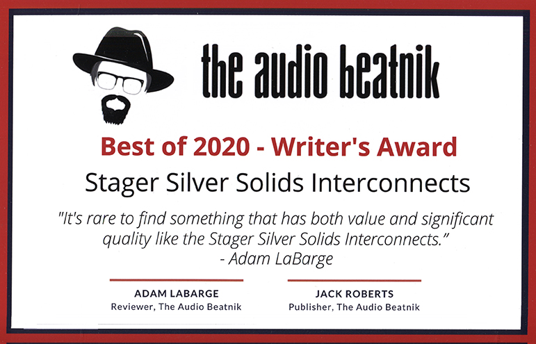 Stager Silver Solids Pure Silver interconnect Cables Audio Beatnik Award